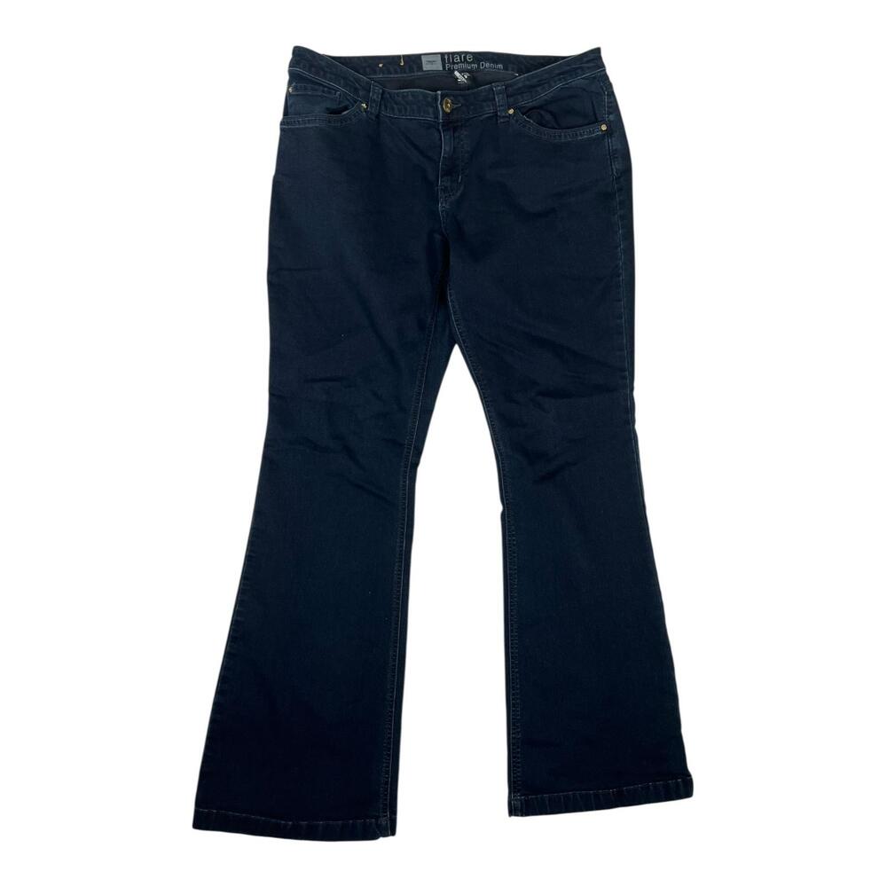 Mossimo Jeans Womens 14 Blue Dark Wash Mid Rise Flare Stretch Denim Pants Y2K